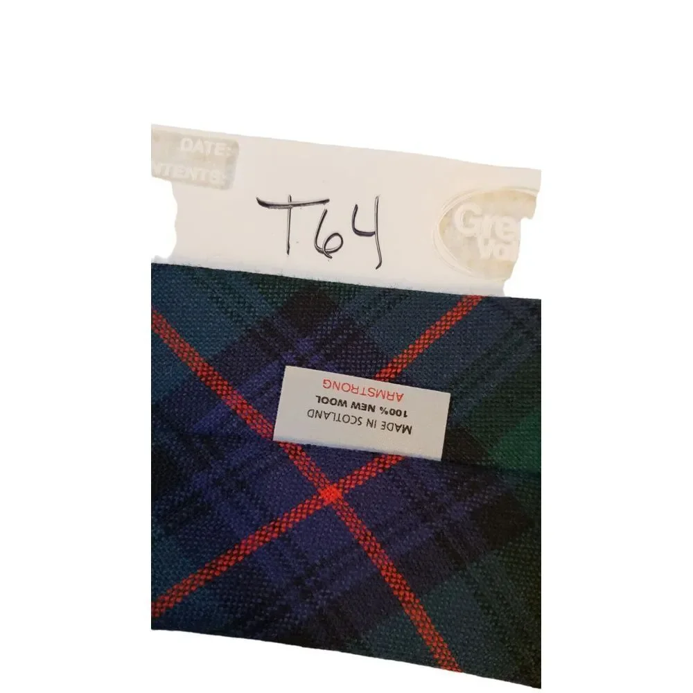 Vintage Made In Scotland 100% New Wool Tie 'Armstrong' Green Blue Plaid Neck Tie